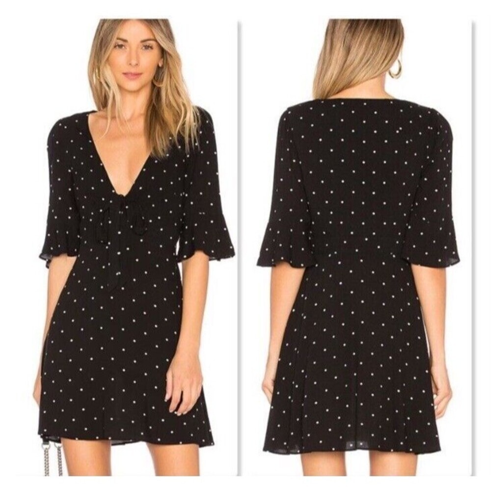Free People All Yours Mini Black Polka Dot Tie‎ Front Dress Size 4​